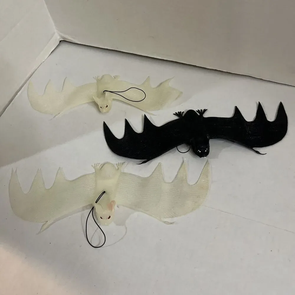 3 Vintage Halloween Rubber Hanging Bats 2 Glow In The Dark 1 Black